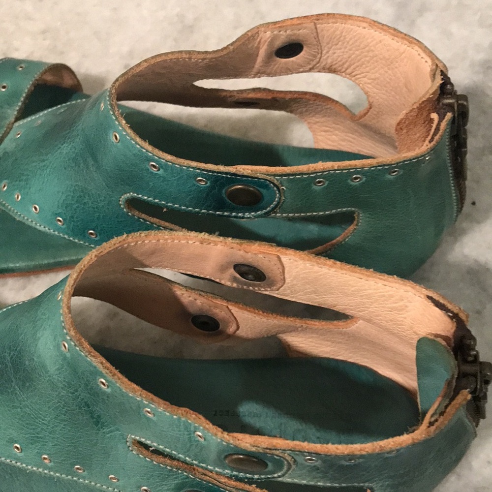 Bed Stu Sandals Womens 8 Blue Leather Soto Rivet Gladiator Zip Strappy Bohemian